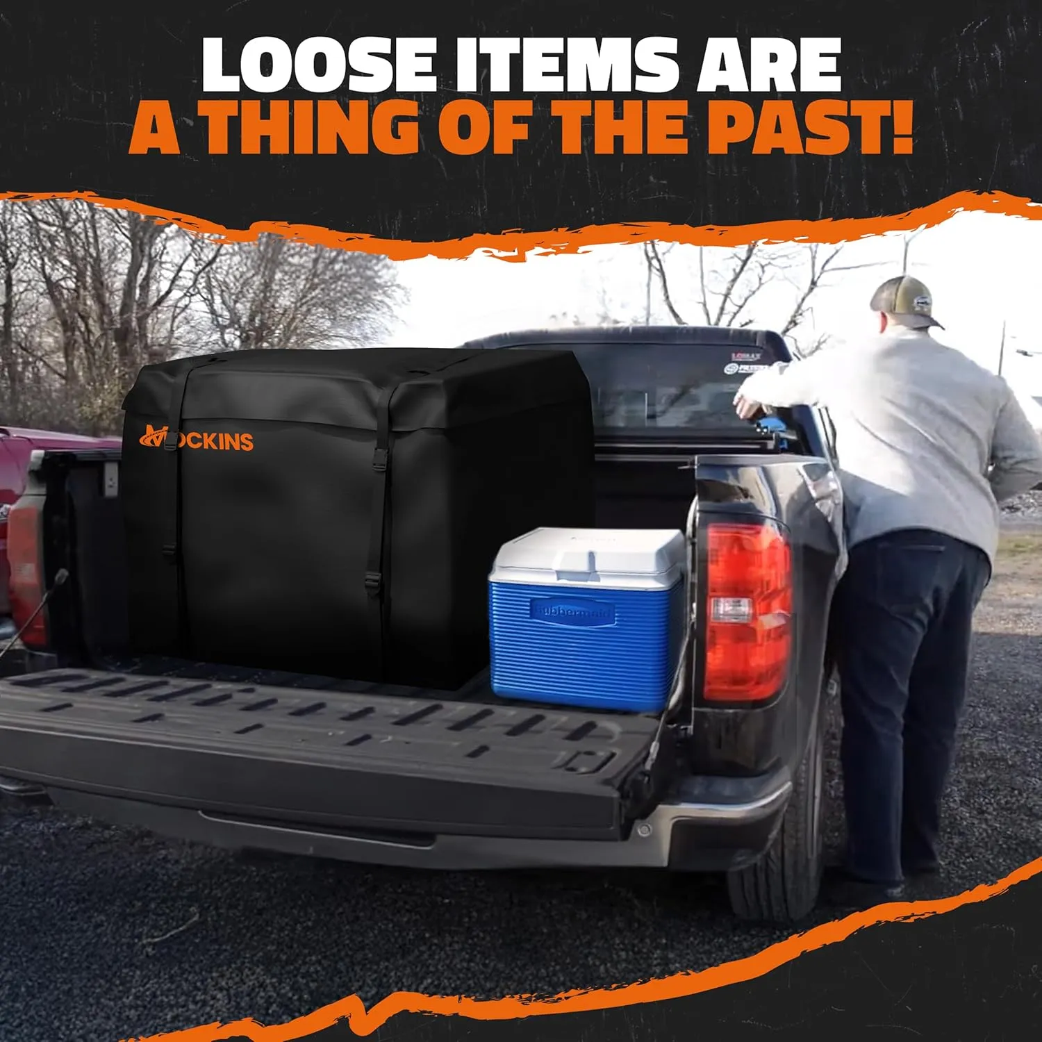 Mockins 30 Cubic Ft Square Trailer Hitch Cargo Carrier Bag | 40"x40"x32" All-Weather Cargo Bag for Hitch Carrier | 500D PVC Soft-Shell Waterproof Truck Bed Storage w/Waterproof Zippers, Straps & Lock