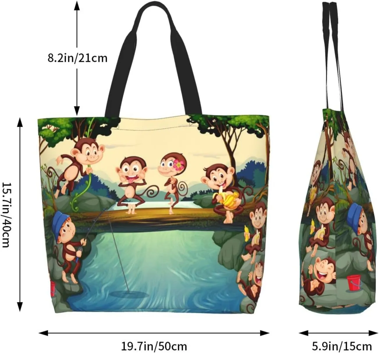 Monkey Animals Canvas Tote Bag Cute Shoulder Bag Handbag Casual Animal Grocery Bags Monkey Bag for Outdoors