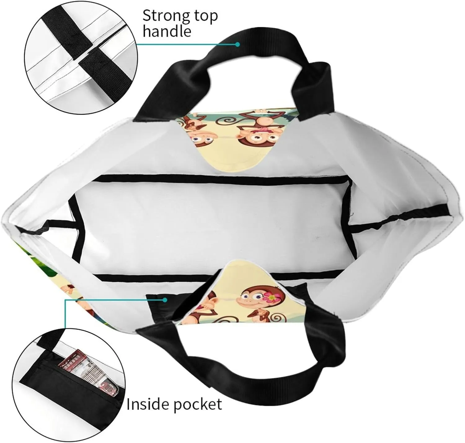 Monkey Animals Canvas Tote Bag Cute Shoulder Bag Handbag Casual Animal Grocery Bags Monkey Bag for Outdoors