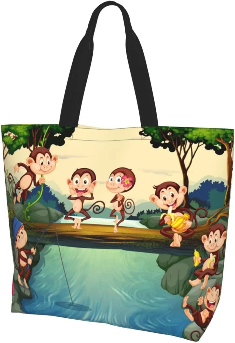 Monkey Animals Canvas Tote Bag Cute Shoulder Bag Handbag Casual Animal Grocery Bags Monkey Bag for Outdoors