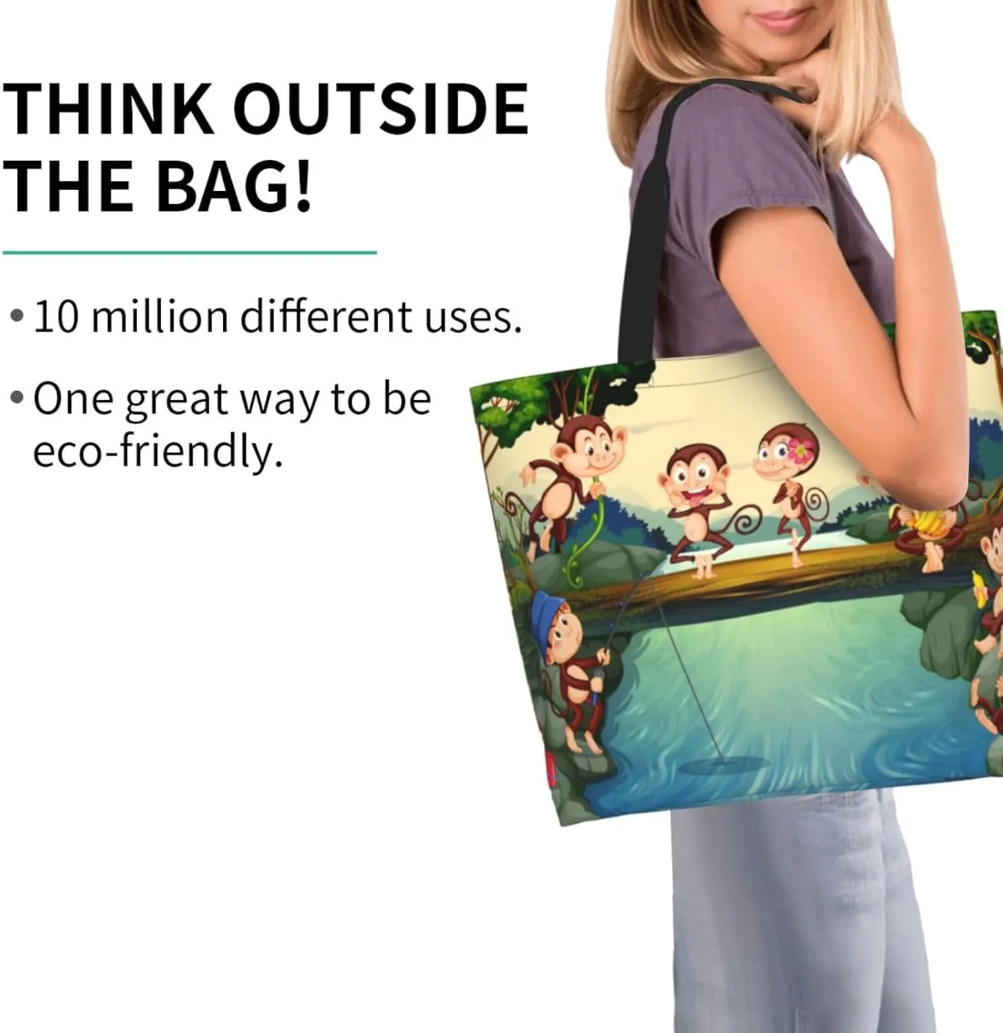 Monkey Animals Canvas Tote Bag Cute Shoulder Bag Handbag Casual Animal Grocery Bags Monkey Bag for Outdoors