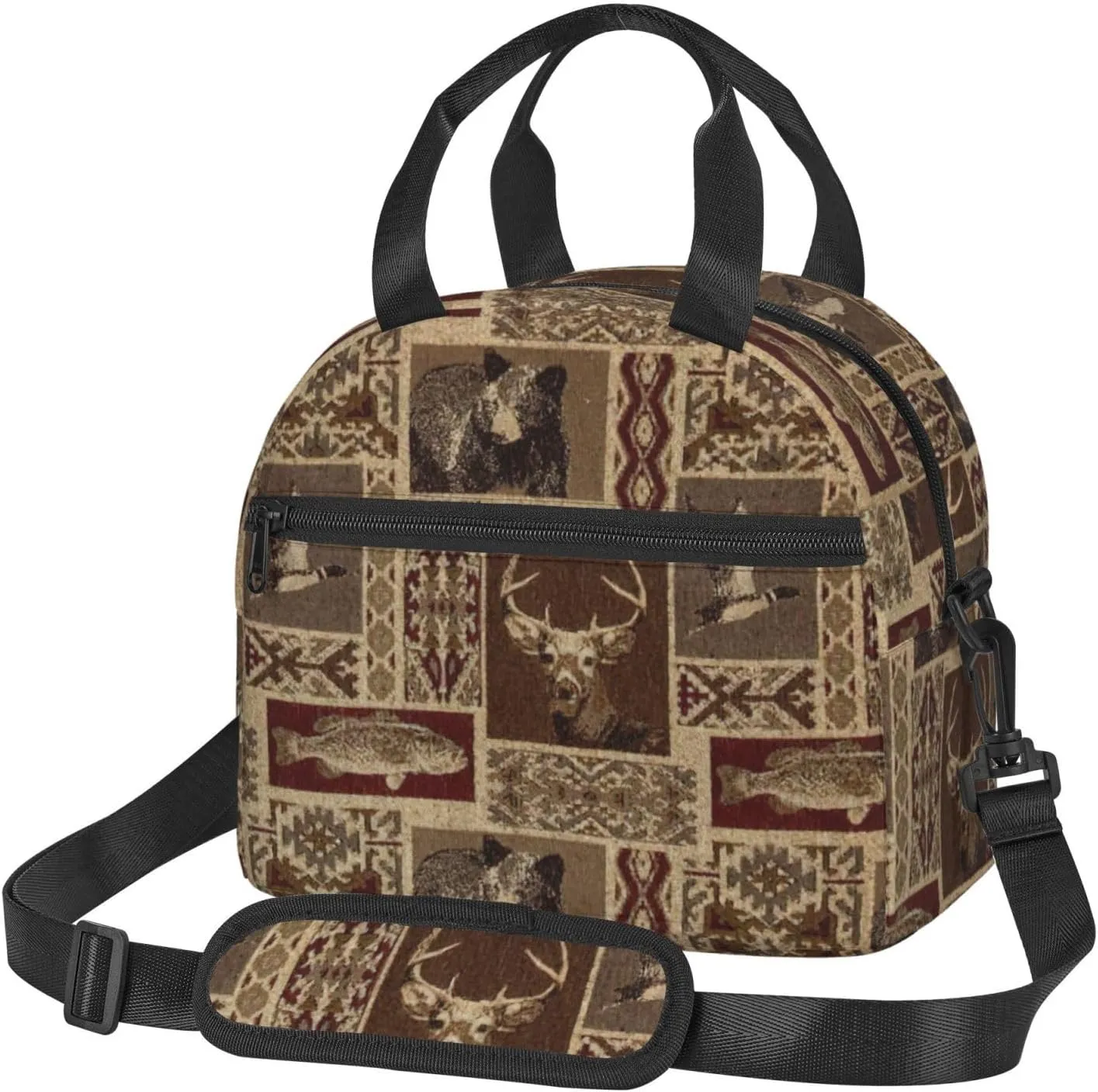 Moose Bear Deer Print Foods Insulated Lunch Bag Cute Tote Box Leakproof Cooler Adjustable Shoulder Strap