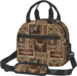Moose Bear Deer Print Foods Insulated Lunch Bag Cute Tote Box Leakproof Cooler Adjustable Shoulder Strap