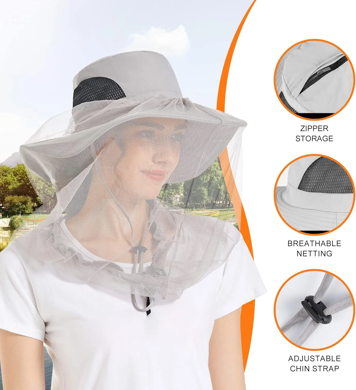 Mosquito Net Hat - Safari Sun Visor Hat with Removable Bug Net for Outdoor Men and Women