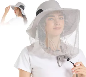 Mosquito Net Hat - Safari Sun Visor Hat with Removable Bug Net for Outdoor Men and Women