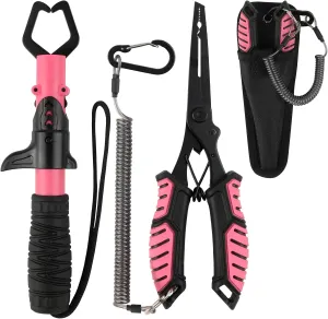 mouhike Fishing Pliers Fish Lip Gripper Fishing Tool Kit Muti-Function Saltwater Fishing Line Cutter Hook Remover with Sheath Lanyard, Fly Ice Fishing Gear Fishing Gifts for Men Women