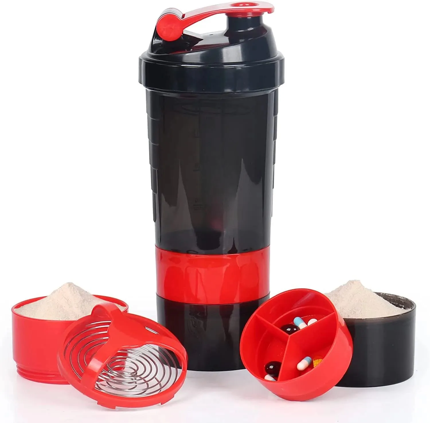 Multi-Compartment Shaker Bottle for Supplements