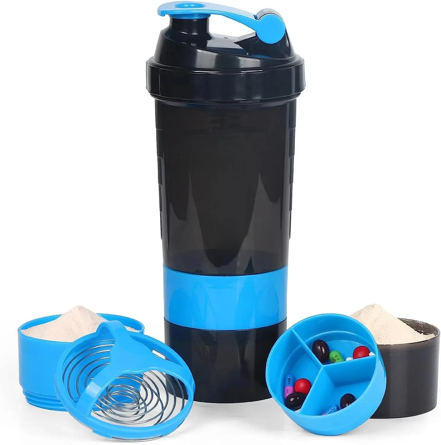 Multi-Compartment Shaker Bottle for Supplements