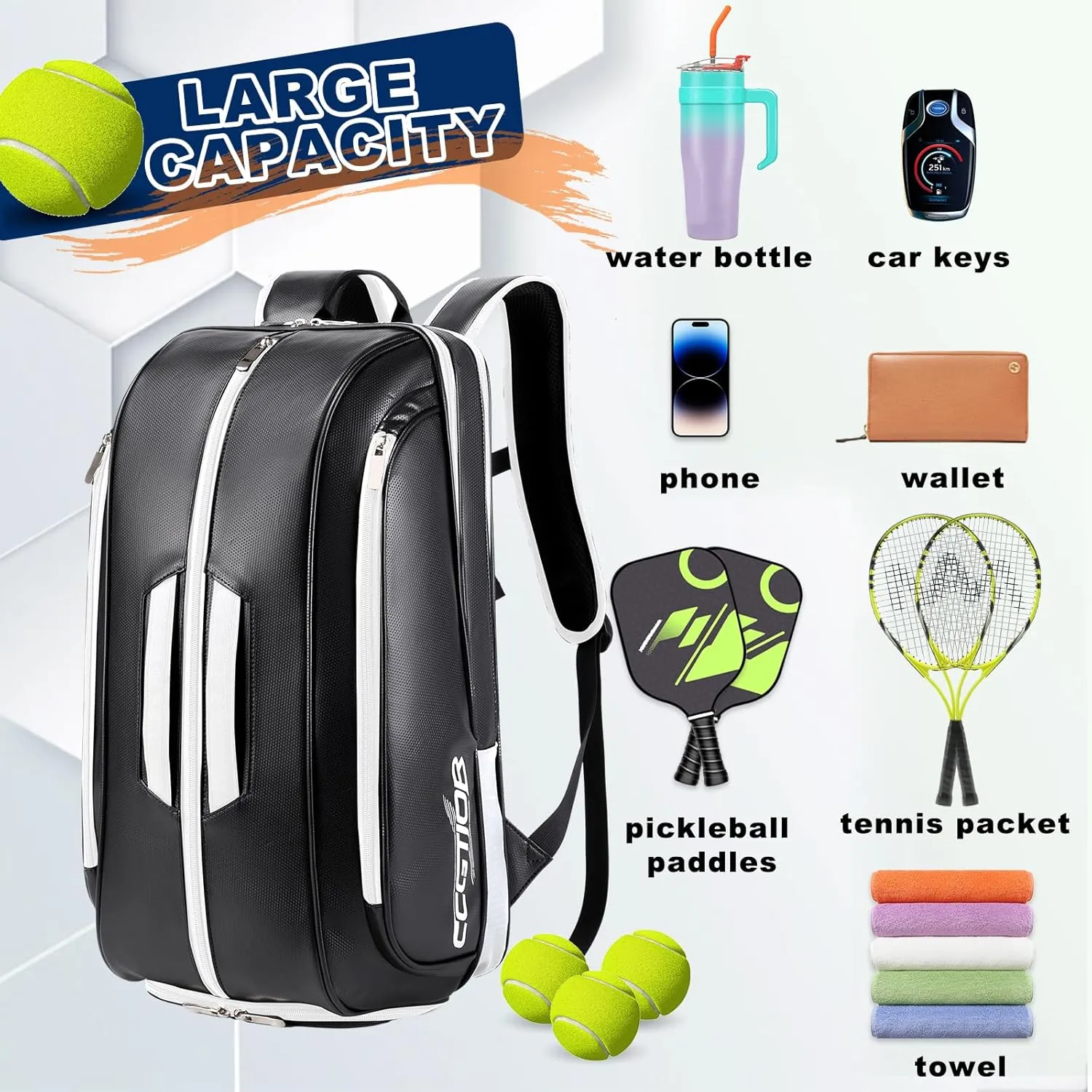 Multi-Use Beach Tennis Bag For Sport Convertible Padel Backpack With Shoe Compartment, Laptop Sleeve,Fence Hook,Ball Sleeve