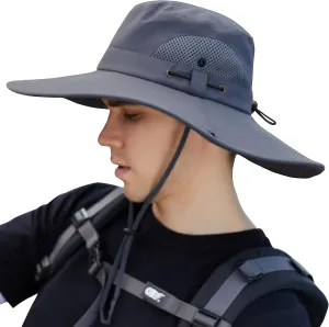 Muryobao Mens Sun Hats UPF 50  Waterproof Mesh Wide Brim Bucket Fishing Hat