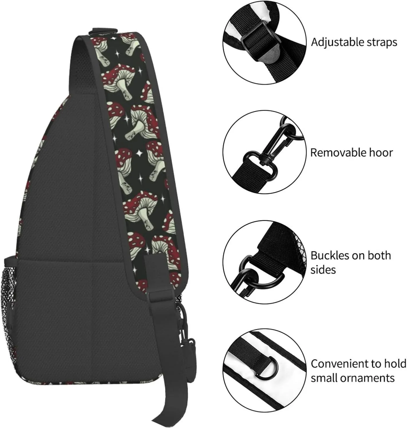 Mushroom Different Chest Sling Bag Crossbody Shoulder Backpack Bag Gym Cycling Daypack Travel Hiking Cross Bag