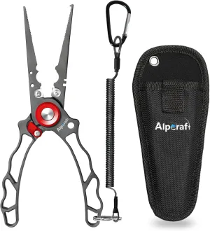 Muti-Function Fishing Pliers, Hook Remover and Split Ring Pliers with Safety Lock, Rust-proof Fly Fishing Accessories with Braid Line Cutter Sheath Lanyard, Fishing Gear Gifts for Men (Silver)