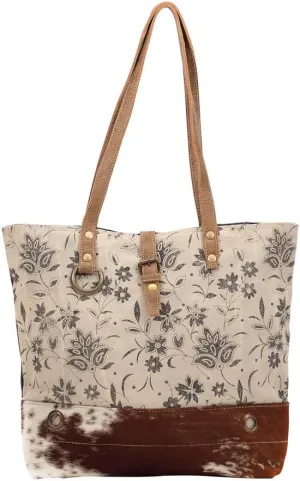 Myra Bag Bract Print Upcycled Canvas & Cowhide Tote Bag S-1435