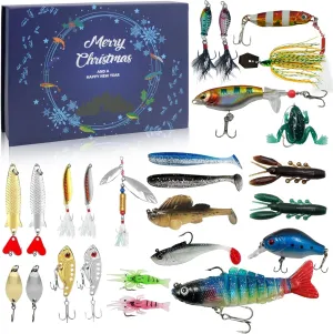 MYUPDALIN Christmas Countdown Fishing Advent Calendar 2025, Fishing Lure Countdown Calendar, Bait Set Suitable for Fishing Enthusiasts