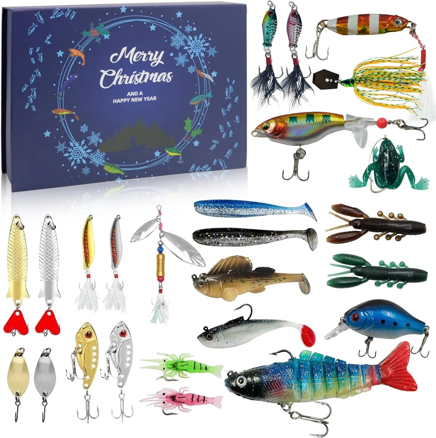 MYUPDALIN Christmas Countdown Fishing Advent Calendar 2025, Fishing Lure Countdown Calendar, Bait Set Suitable for Fishing Enthusiasts