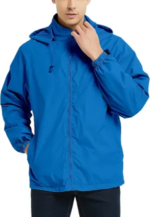 Mywu Mens Windbreaker Jackets Lightweight Rain Jacket Waterproof Raincoat with Hood Outdoor Running Hiking Cycling