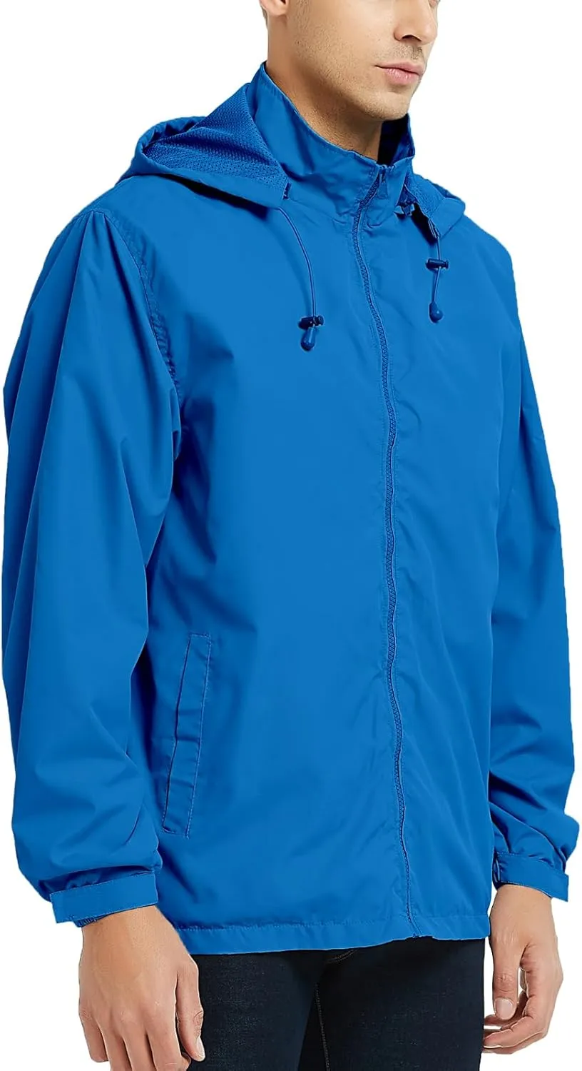 Mywu Mens Windbreaker Jackets Lightweight Rain Jacket Waterproof Raincoat with Hood Outdoor Running Hiking Cycling
