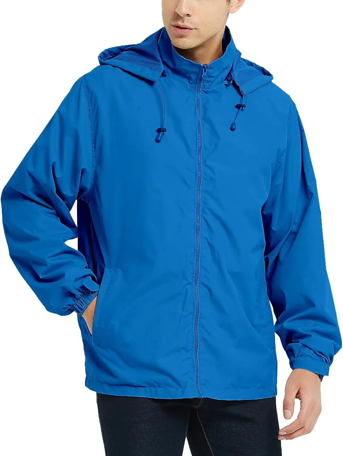 Mywu Mens Windbreaker Jackets Lightweight Rain Jacket Waterproof Raincoat with Hood Outdoor Running Hiking Cycling