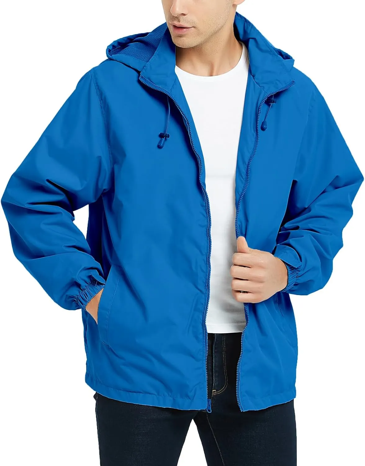 Mywu Mens Windbreaker Jackets Lightweight Rain Jacket Waterproof Raincoat with Hood Outdoor Running Hiking Cycling