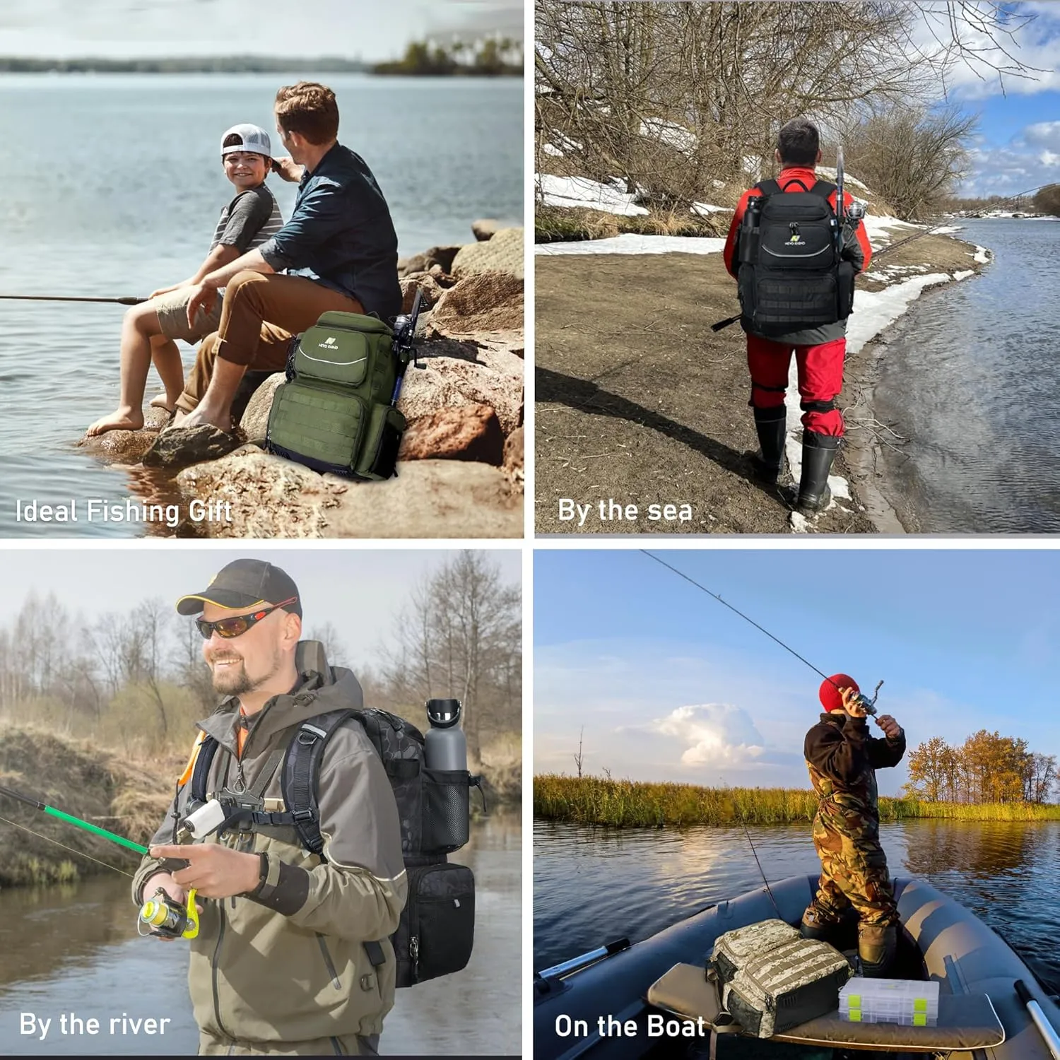 N NEVO RHINO 40L Fishing Tackle Backpack: Contains 4 Tackle Boxes, Rod Holders, Waterproof Rain Cover, High-performance,Multi-pocket, Large-capacity and Sturdy Fishing Backpack