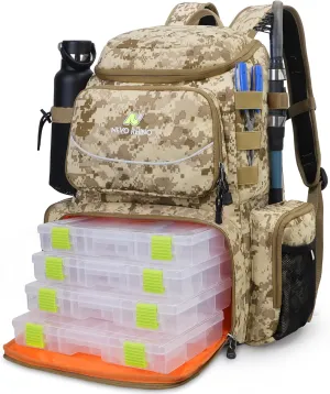 N NEVO RHINO 40L Fishing Tackle Backpack: Contains 4 Tackle Boxes, Rod Holders, Waterproof Rain Cover, High-performance,Multi-pocket, Large-capacity and Sturdy Fishing Backpack