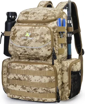 N NEVO RHINO 40L Fishing Tackle Backpack: Contains 4 Tackle Boxes, Rod Holders, Waterproof Rain Cover, High-performance,Multi-pocket, Large-capacity and Sturdy Fishing Backpack