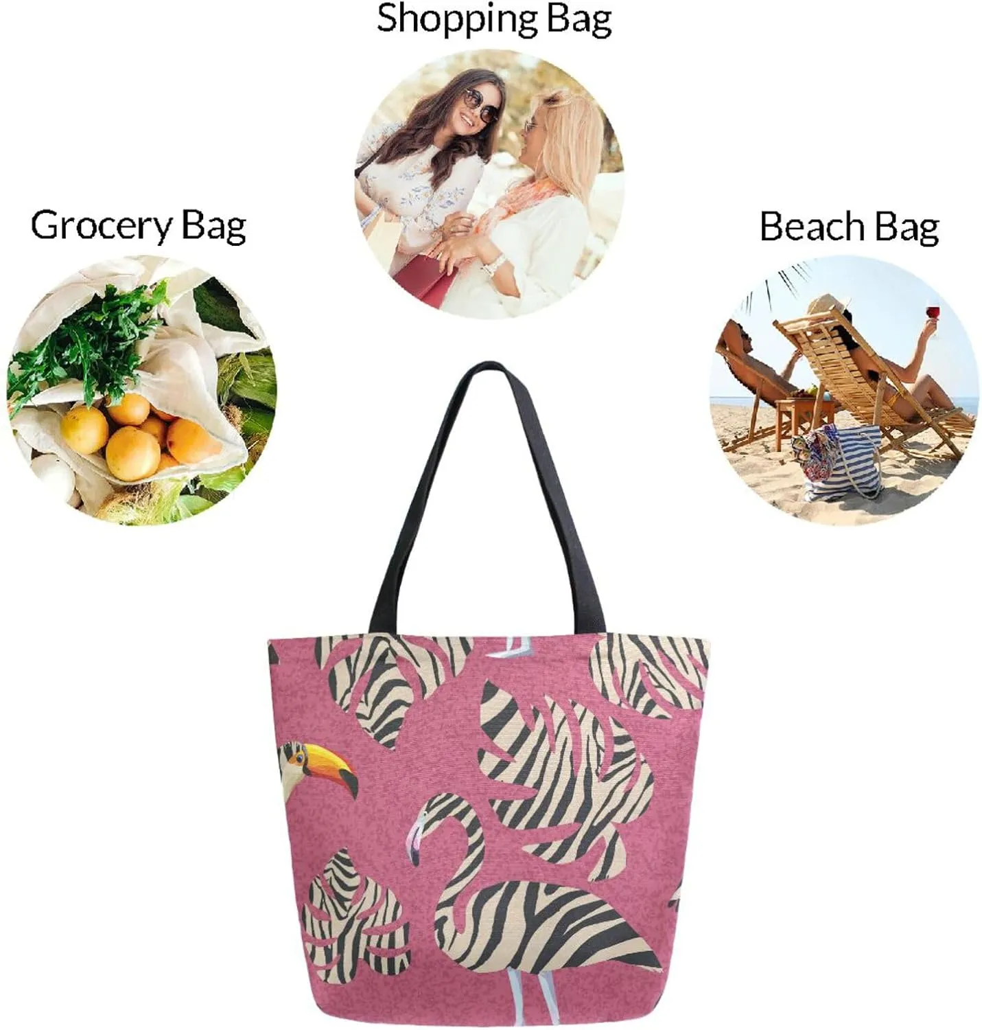 Naanle Canvas Tote Bag Large Womens Casual Shoulder Bag Handbag Canvas Tote Bag Reusable Grocery Shopping Bags for Women