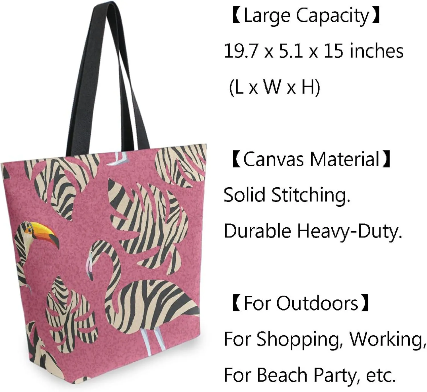 Naanle Canvas Tote Bag Large Womens Casual Shoulder Bag Handbag Canvas Tote Bag Reusable Grocery Shopping Bags for Women