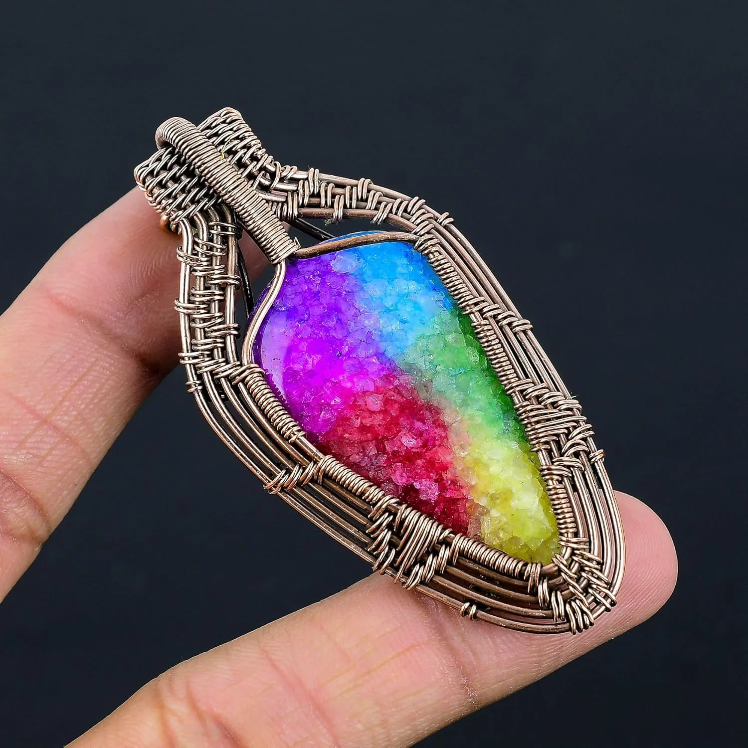 Natural Gemstone Pendant Copper Wire Wrapped Jewelry Necklace