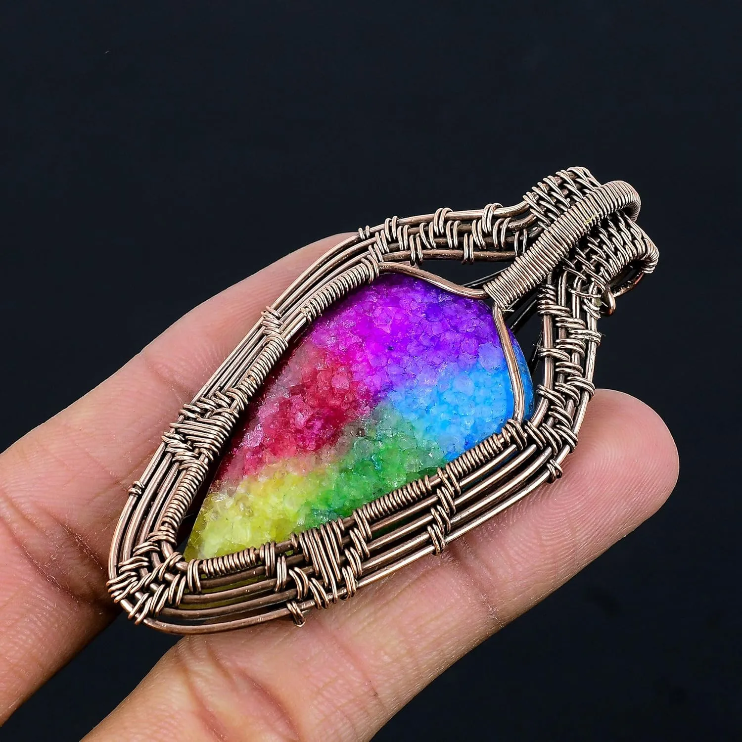 Natural Gemstone Pendant Copper Wire Wrapped Jewelry Necklace