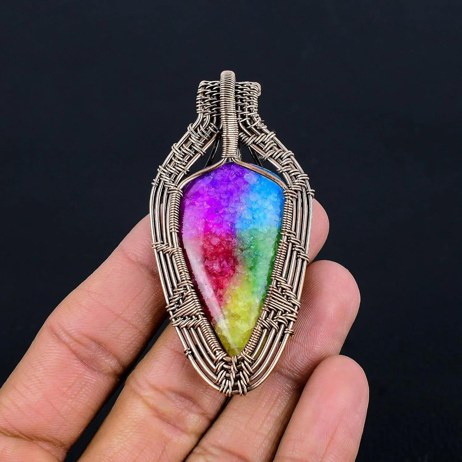 Natural Gemstone Pendant Copper Wire Wrapped Jewelry Necklace