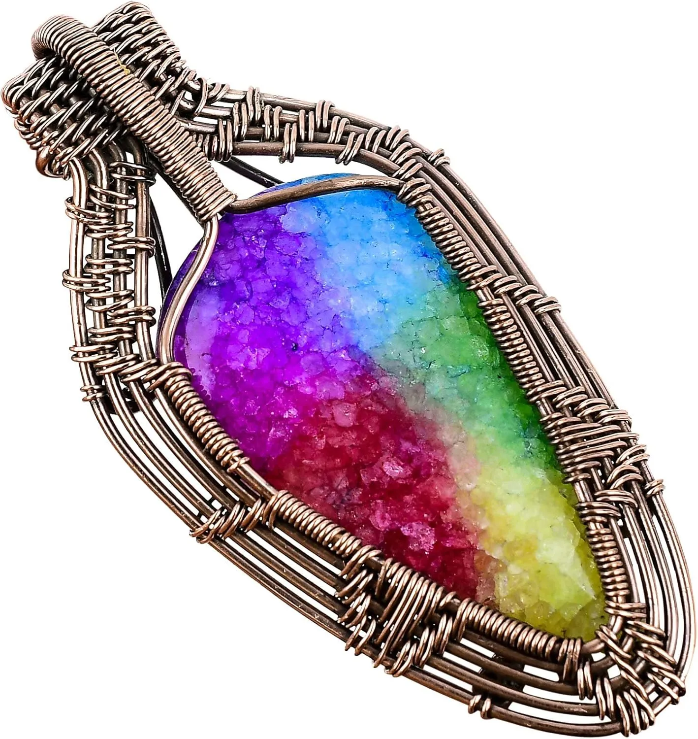 Natural Gemstone Pendant Copper Wire Wrapped Jewelry Necklace