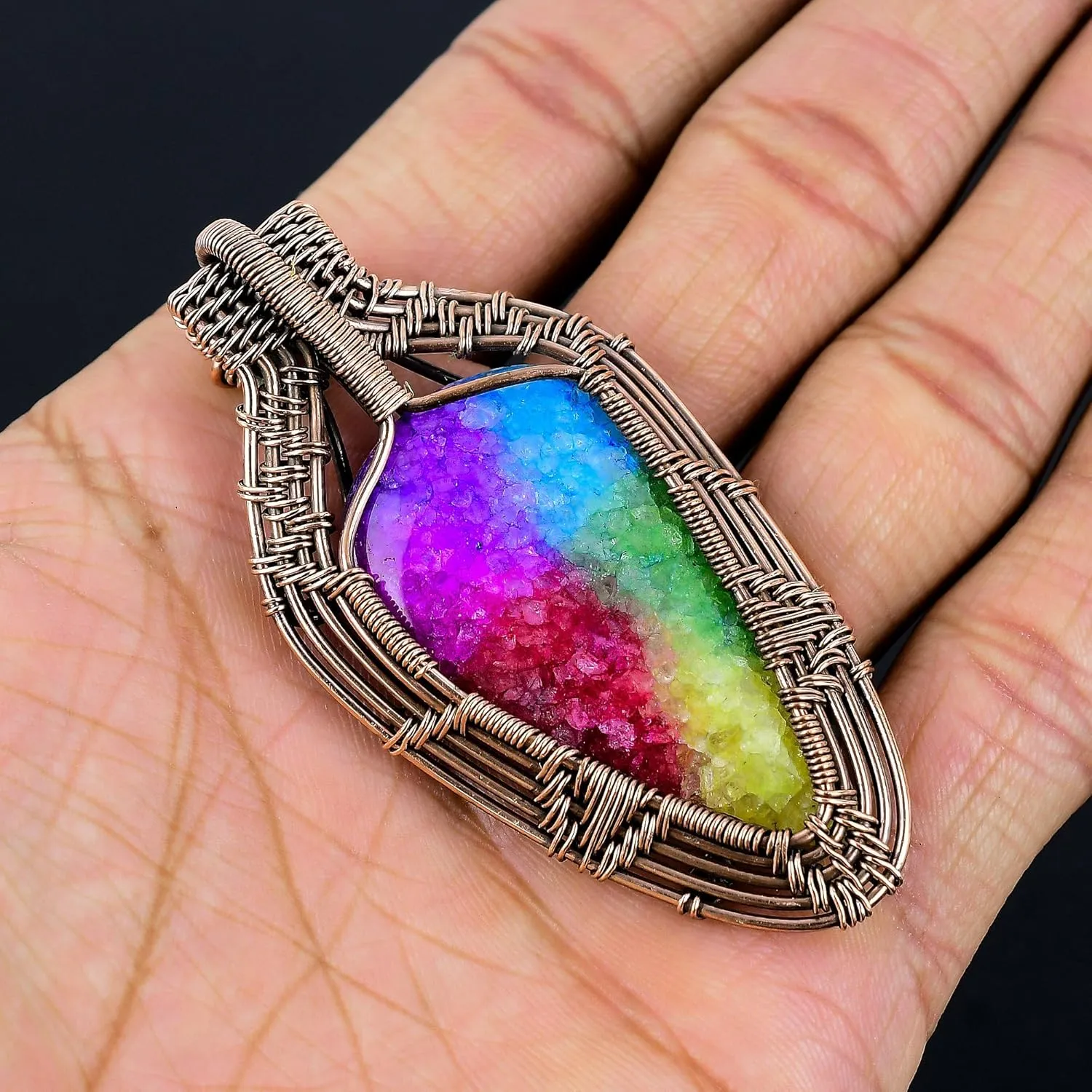 Natural Gemstone Pendant Copper Wire Wrapped Jewelry Necklace