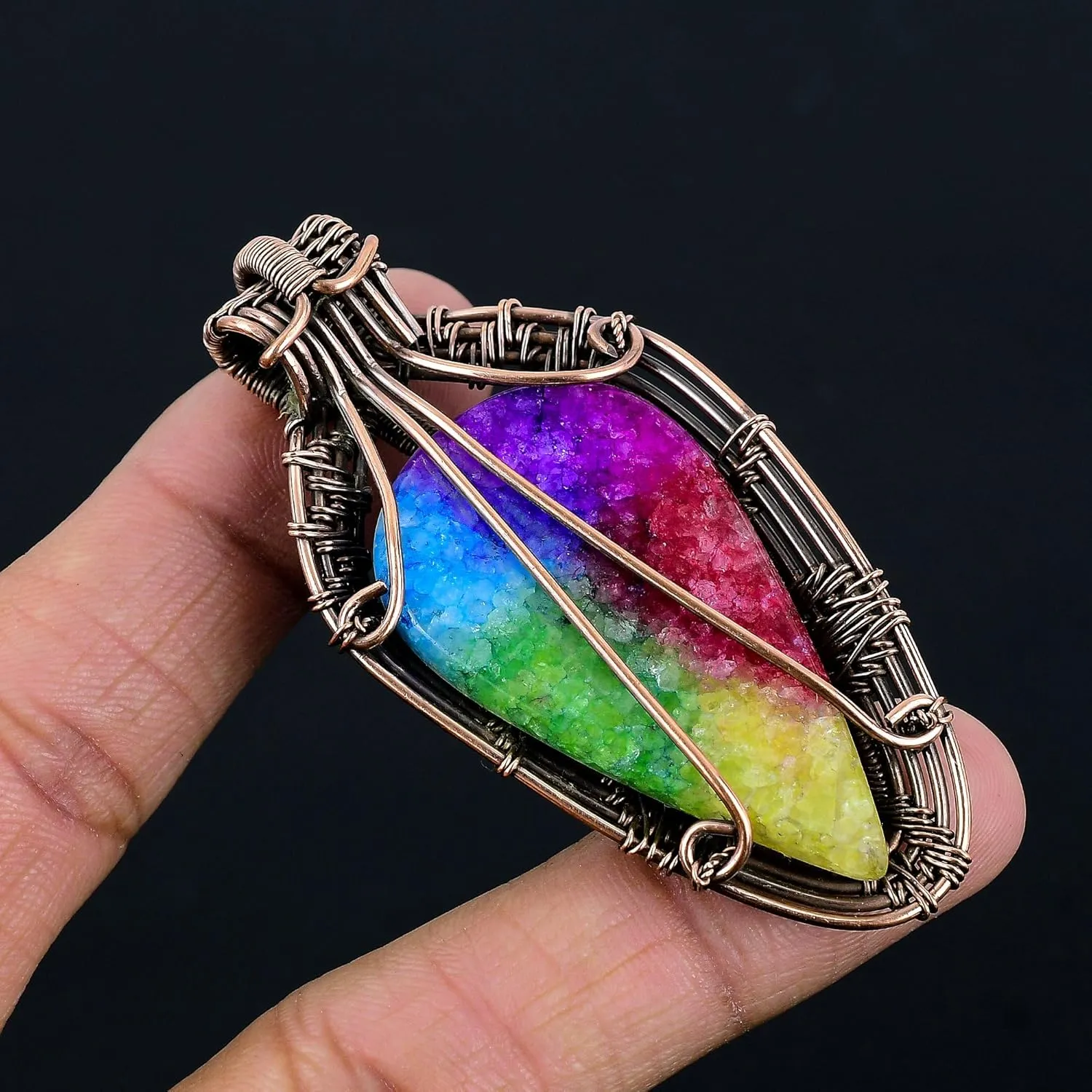 Natural Gemstone Pendant Copper Wire Wrapped Jewelry Necklace
