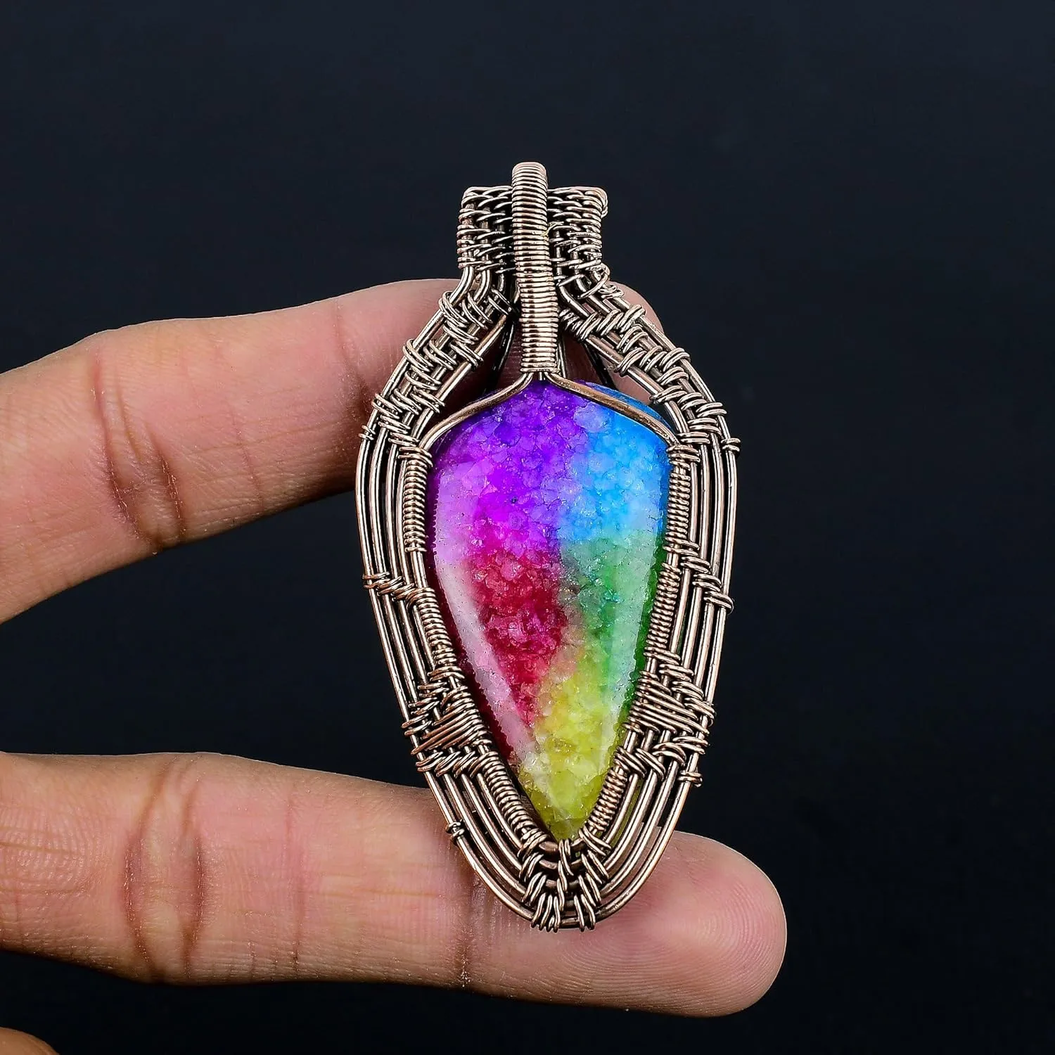 Natural Gemstone Pendant Copper Wire Wrapped Jewelry Necklace
