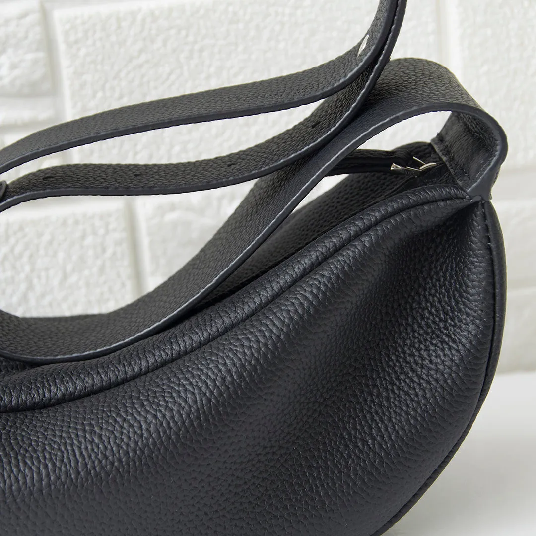 Natural Grain Leather Crescent Sling Bag For Women