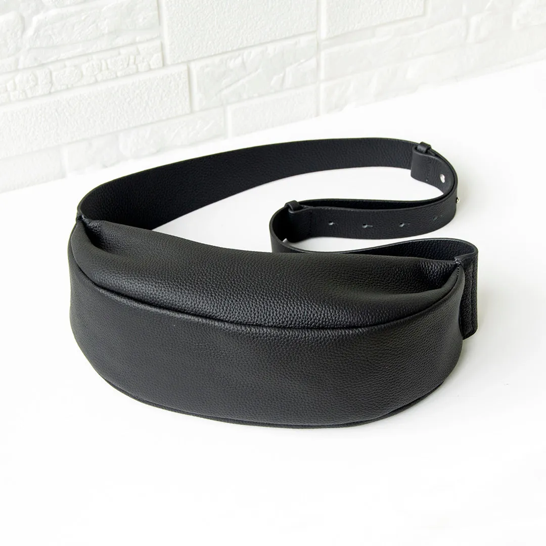 Natural Grain Leather Crescent Sling Bag For Women