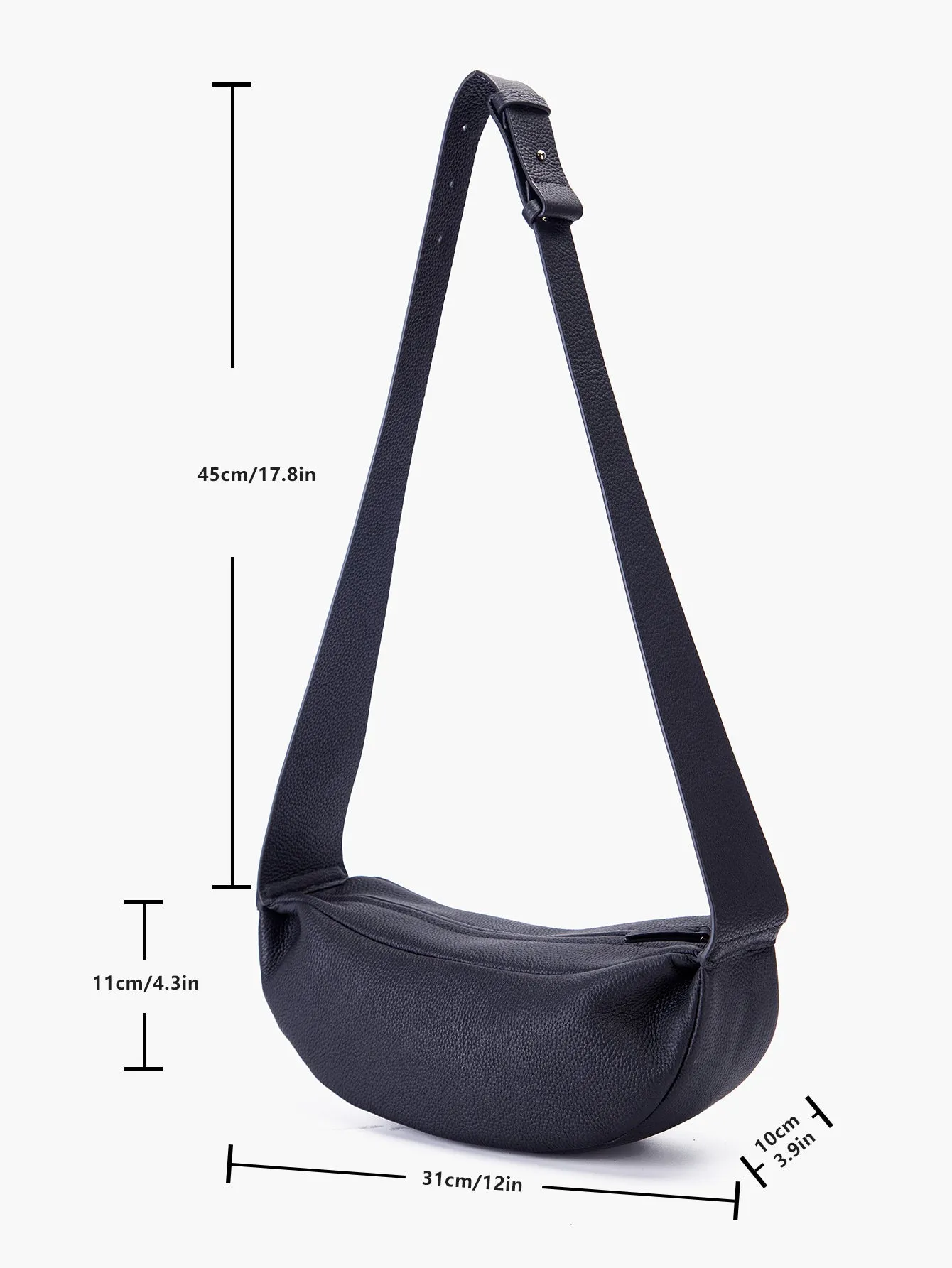 Natural Grain Leather Crescent Sling Bag For Women