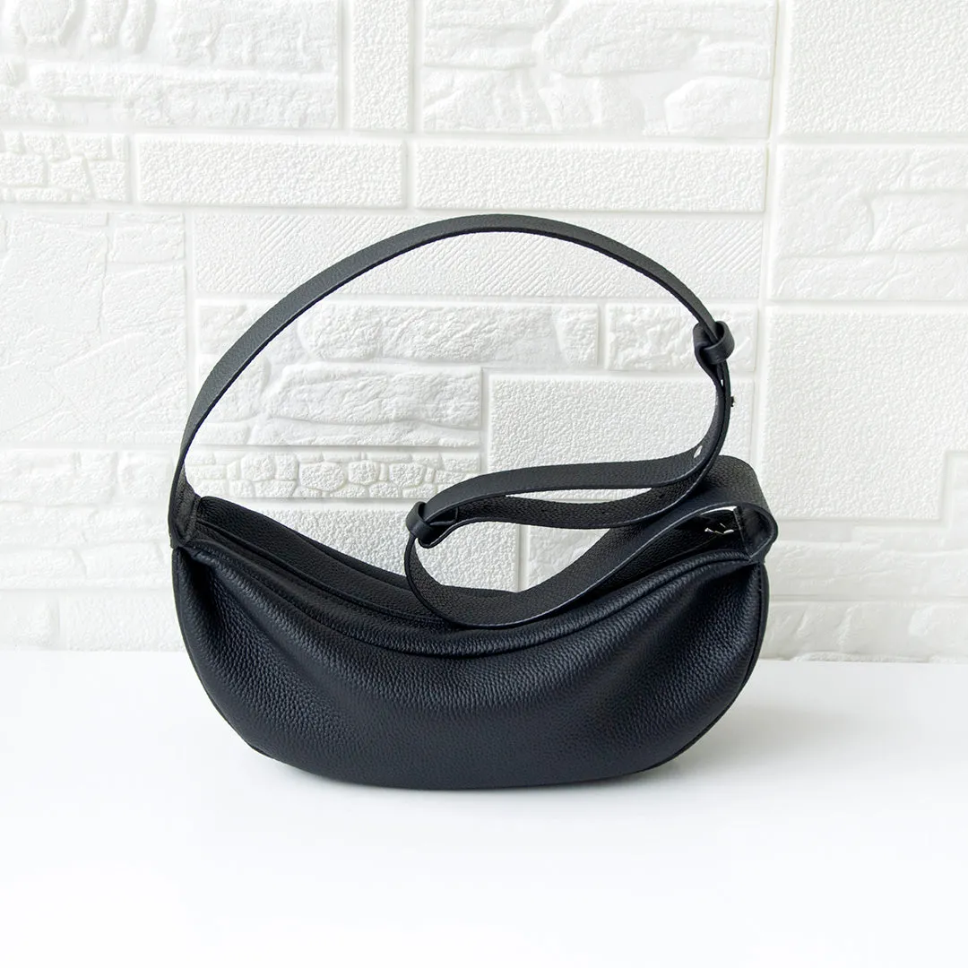 Natural Grain Leather Crescent Sling Bag For Women
