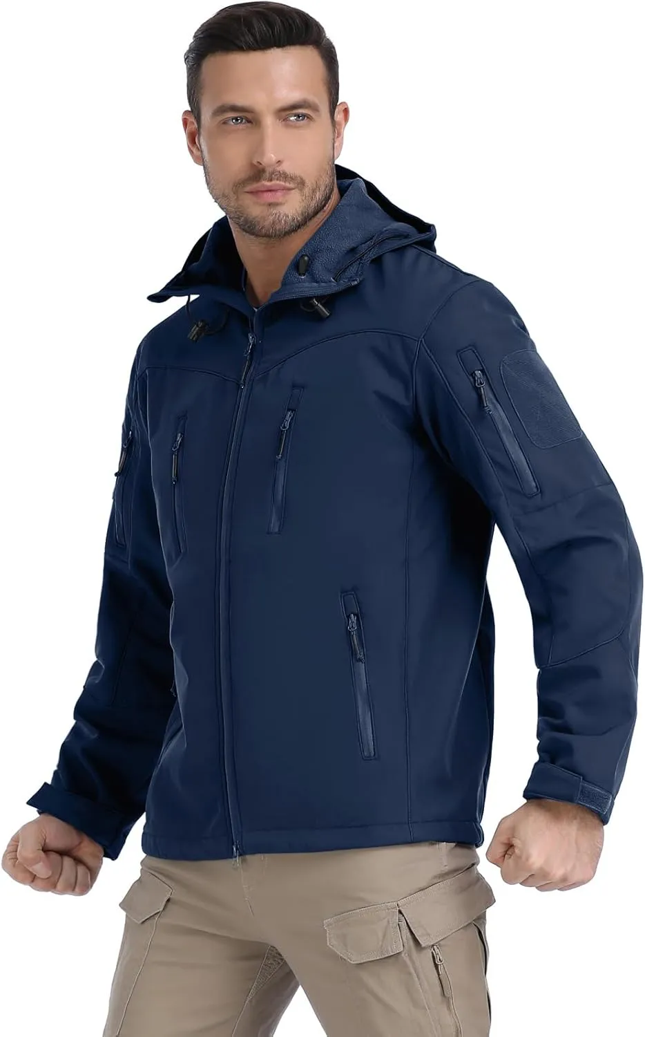 NAVEKULL Men's Tactical Jacket Waterproof Softshell Fleece Lined Hooded Coats Outdoor Hiking Windbreaker
