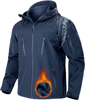 NAVEKULL Men's Tactical Jacket Waterproof Softshell Fleece Lined Hooded Coats Outdoor Hiking Windbreaker