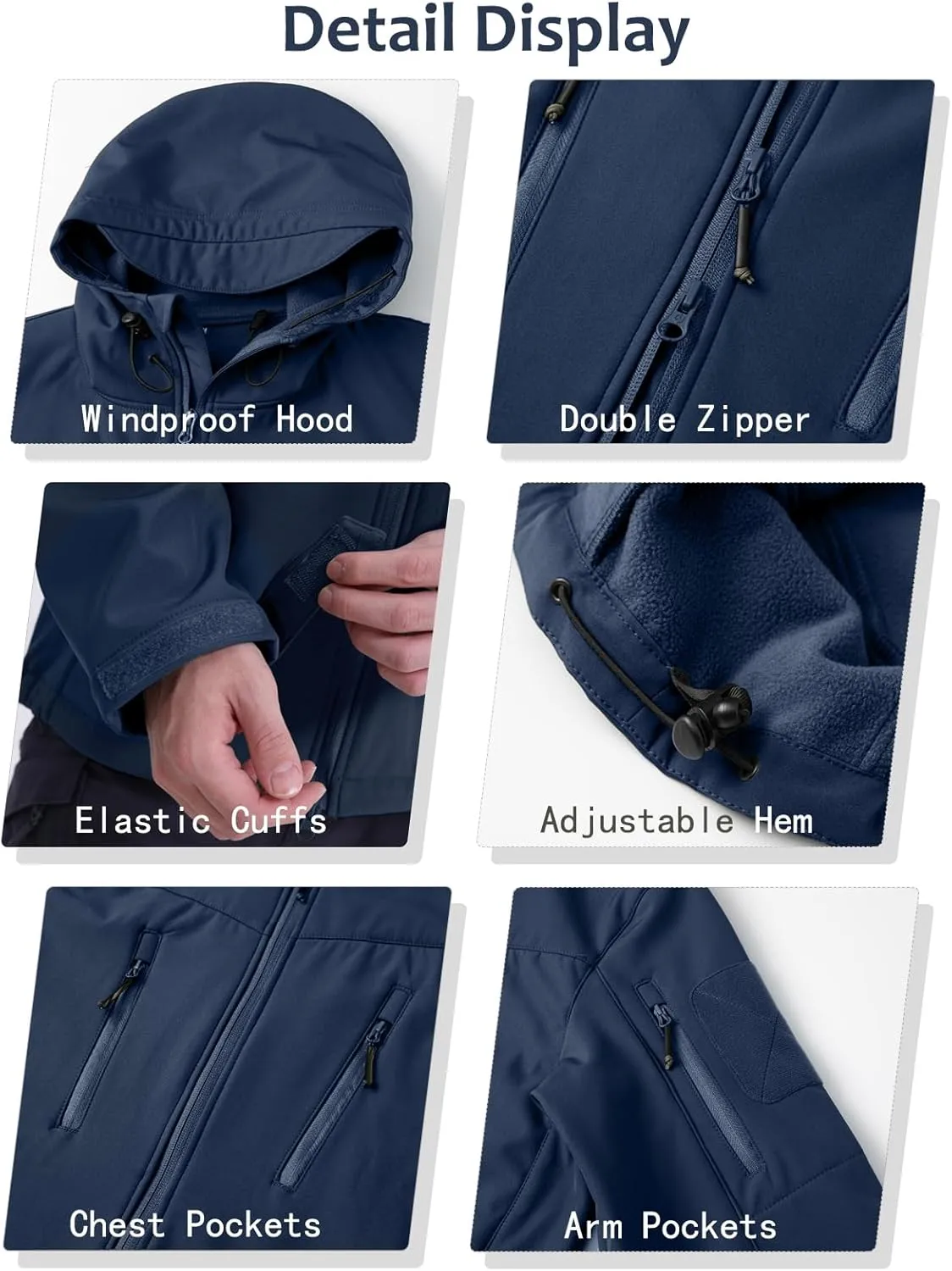 NAVEKULL Men's Tactical Jacket Waterproof Softshell Fleece Lined Hooded Coats Outdoor Hiking Windbreaker