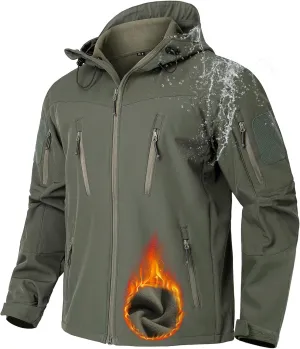 NAVEKULL Men's Tactical Jacket Waterproof Softshell Fleece Lined Hooded Coats Outdoor Hiking Windbreaker