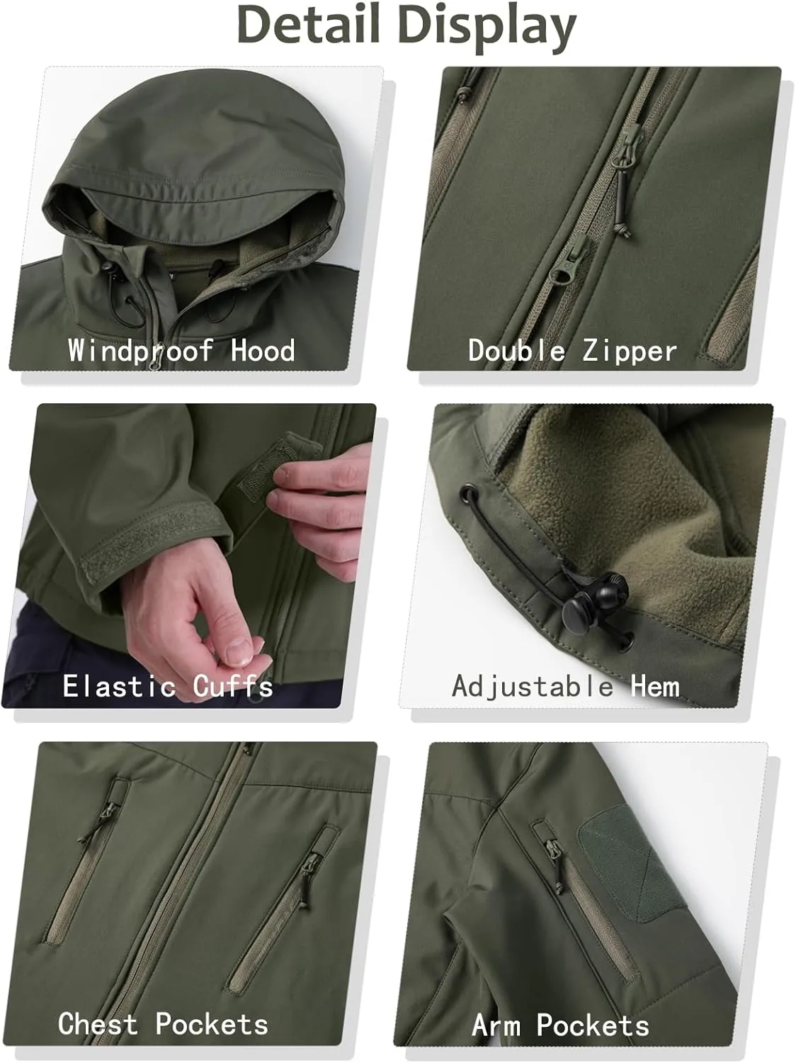 NAVEKULL Men's Tactical Jacket Waterproof Softshell Fleece Lined Hooded Coats Outdoor Hiking Windbreaker