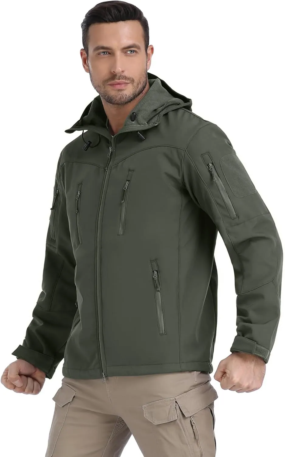 NAVEKULL Men's Tactical Jacket Waterproof Softshell Fleece Lined Hooded Coats Outdoor Hiking Windbreaker