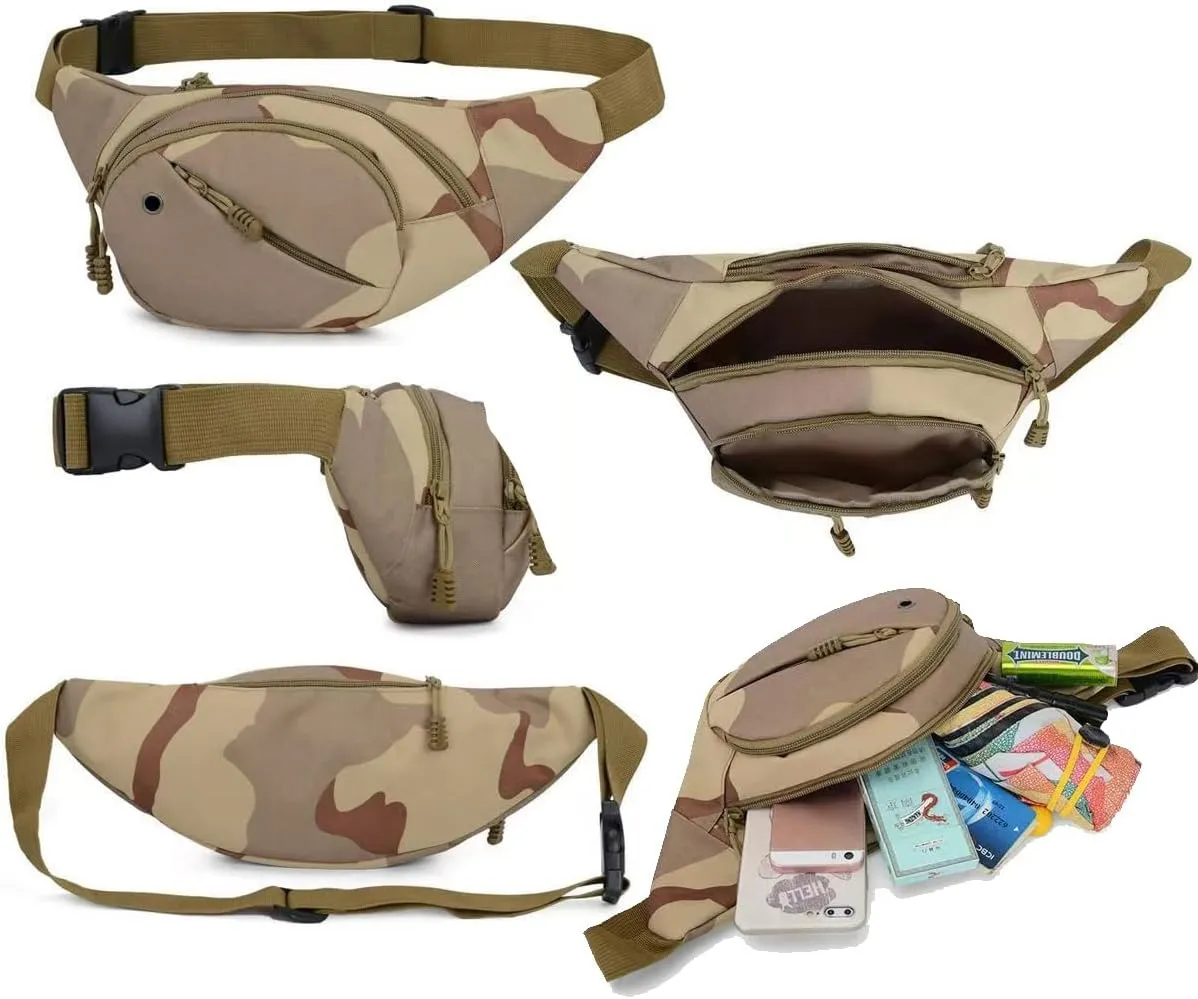 NCDUANSAN Men's running multifunctional wear-resistant waist bag, casual chest bag, large capacity, camouflage sports bag (brown)
