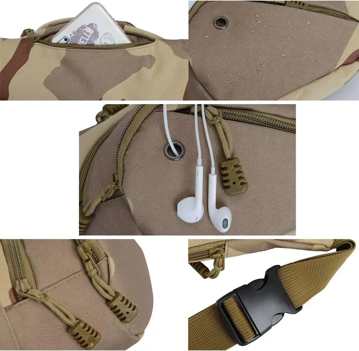 NCDUANSAN Men's running multifunctional wear-resistant waist bag, casual chest bag, large capacity, camouflage sports bag (brown)