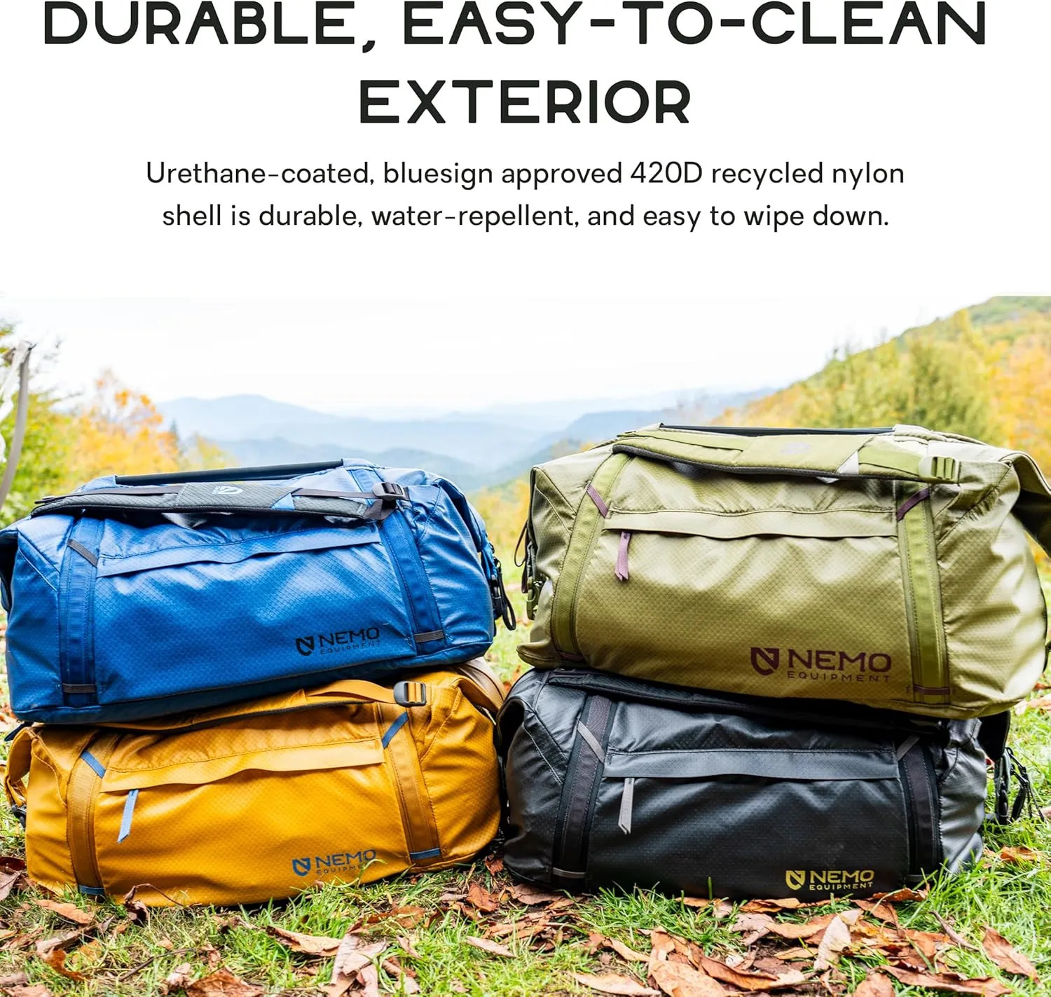 NEMO Equipment Double Haul Convertible Duffel & Tote Bag – Water-Resistant Gear Bag with Backpack Straps - 100L - Lake