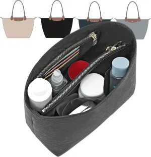 New Dupont Paper Purse Organizer Insert for Longchamp Le Pliage L Handbag Insert (Black&Black, Large)