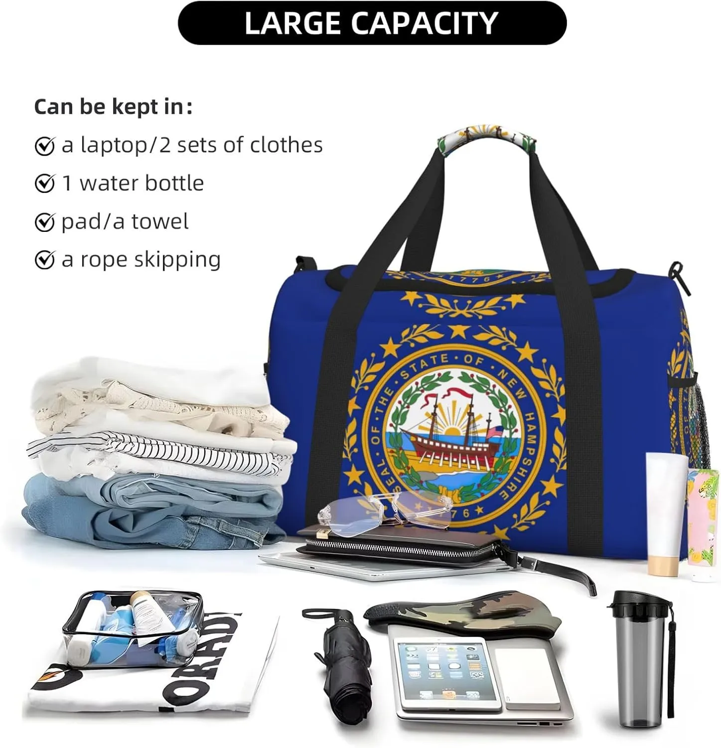 New Hampshire State Flag Travel Bag, Weekender Bags For Women Men For Outdoor Adventures, Ideal For Camping And Hiking